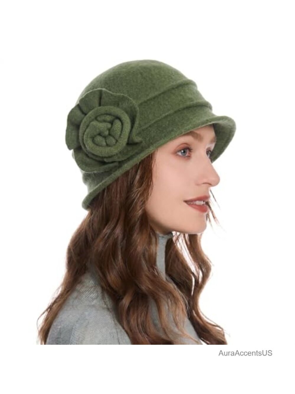 Wool Blend Cloche Bucket Hat Stitched Flower Winter Travel